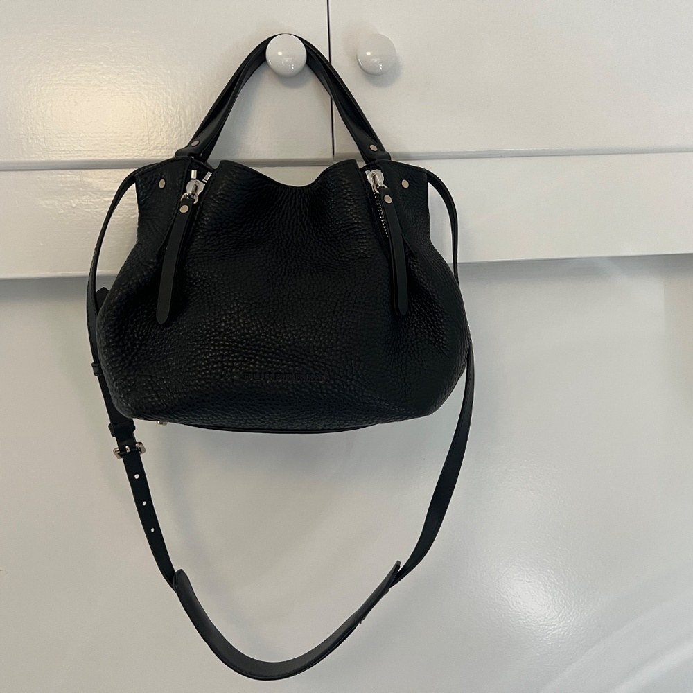 BURBERRY Maidstone Black Leather House Check Canvas Small Tote Bag - Picture 8 of 14